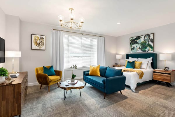 Modern resident room with stylish furnishings