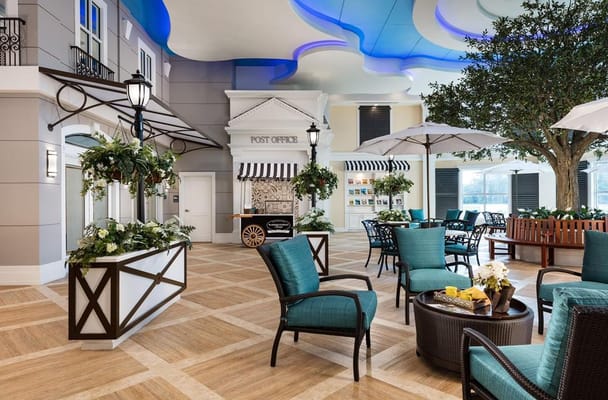 Interior common area with seating and greenery