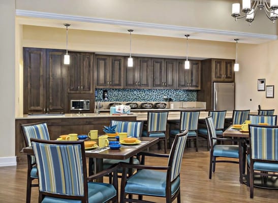 Dining area with tables set for meals