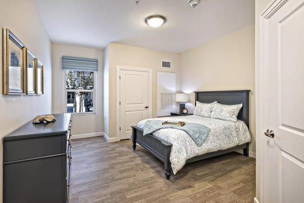 Cozy private bedroom in assisted living facility