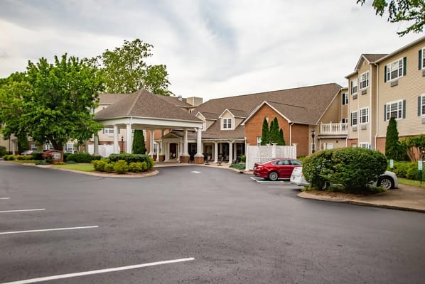 Welcoming entrance of Mary, Queen of Angels Assisted Living facility