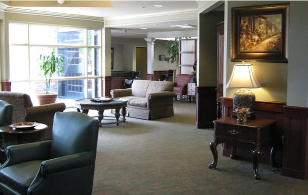 Interior view of a common area with seating