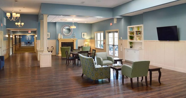 Bright and welcoming common area with seating