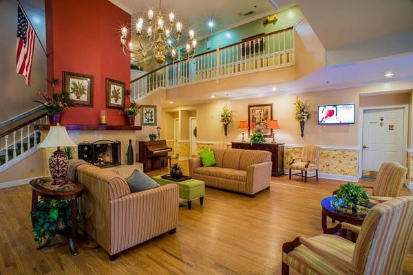 Bright common area with comfortable seating and decor
