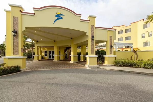 Front entrance of the facility with a covered walkway.