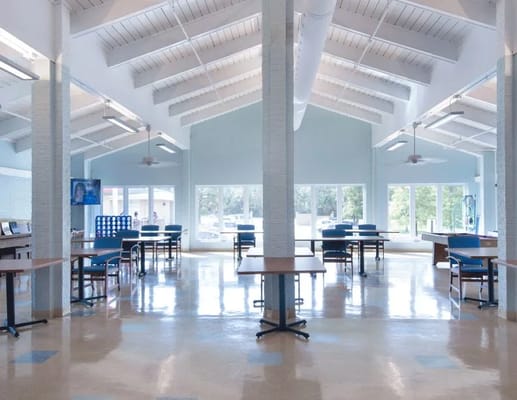Bright interior view of a common area in the facility