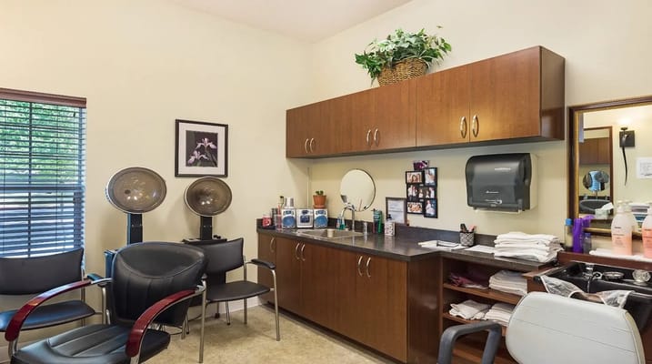 Interior view of a hair salon in assisted living facility