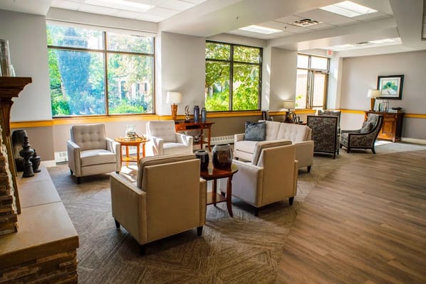 Bright interior lounge area with comfortable seating