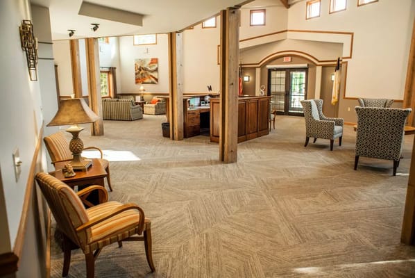 Interior common area with seating and natural light