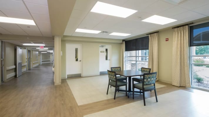 Bright, spacious common area with seating