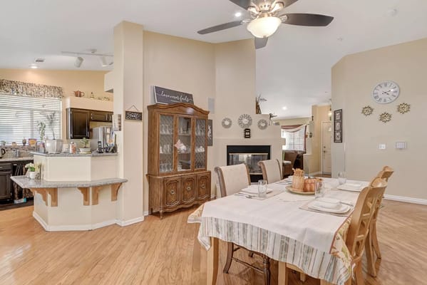 Interior dining area with a table set for meals