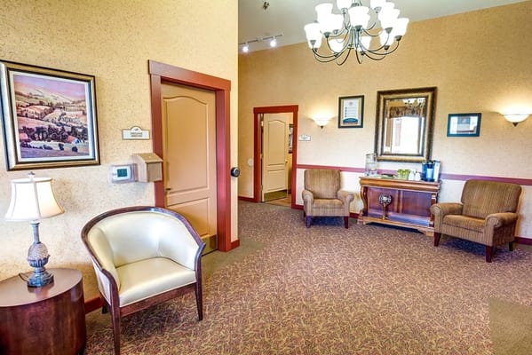 Interior view of a welcoming common area with seating