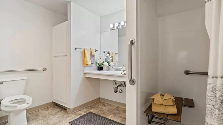 Well-appointed bathroom in assisted living unit