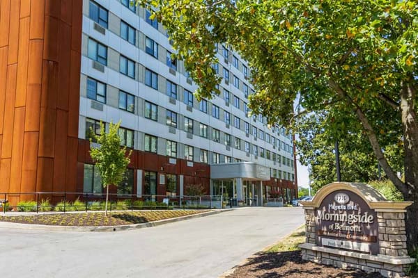 Exterior view of Morningside of Belmont with entrance and sign