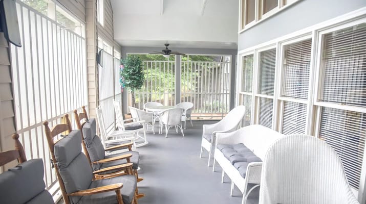 Common area with seating in a senior living facility