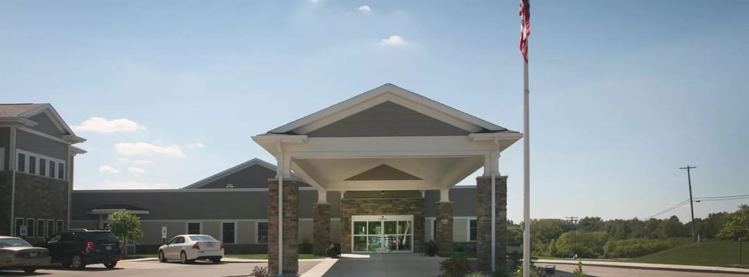 Exterior view of Oak Park Place Burlington's entrance area.