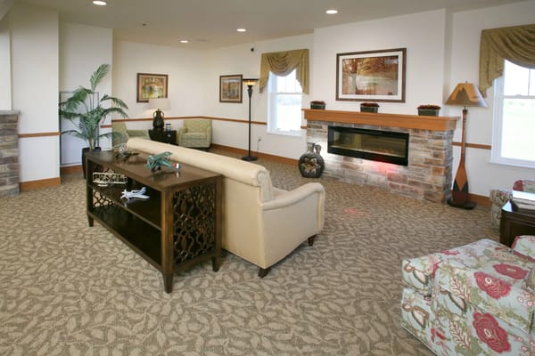 Interior common area with seating and decorative features