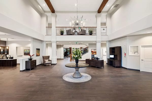 Spacious lobby area with modern design and decor