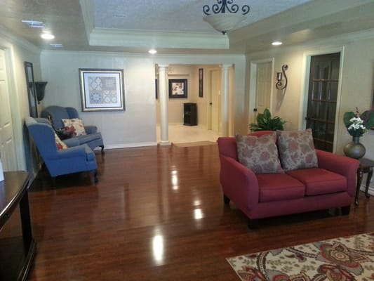 Interior view of a common area with seating