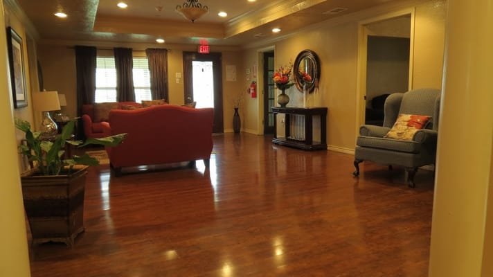 Interior view of a common area with seating