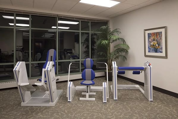 Fitness equipment in a senior care facility gym