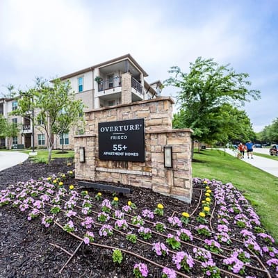 Exterior view of Overture Frisco with landscaping