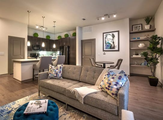 Cozy living room area with modern furniture and decor