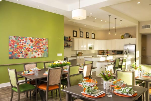 Bright dining area with colorful decor