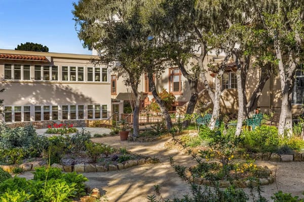 Beautiful garden area with lush greenery and pathways