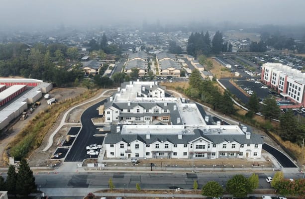 Aerial view of a senior living facility under construction
