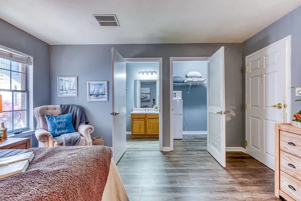 Cozy resident room with connecting bathroom