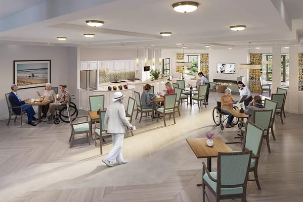 Residents engaging in a dining area setting