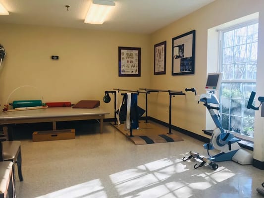 Rehabilitation therapy room with equipment