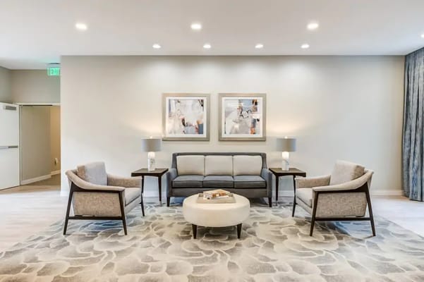 Cozy living room with seating and artwork