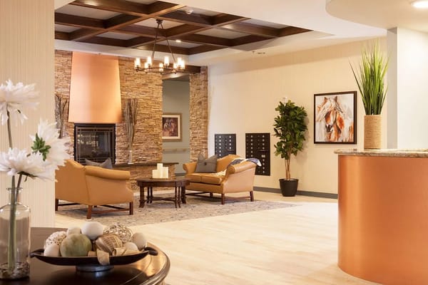 Cozy interior of the facility's lobby with seating