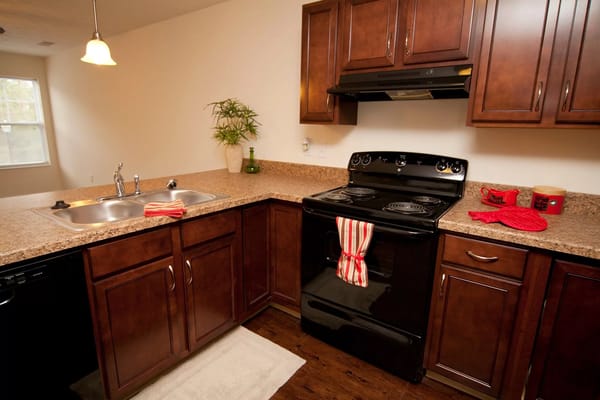Well-equipped kitchen with stove, sink, and cabinets