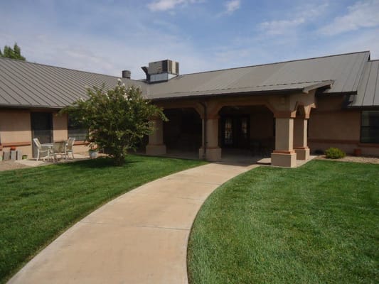 Exterior view of the Peachtree Village building entrance