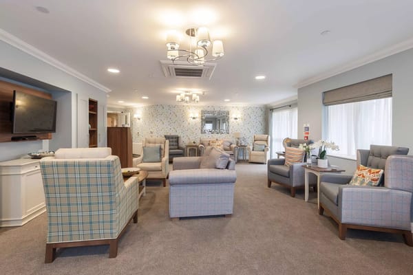 Comfortable seating area with soft lighting and decor