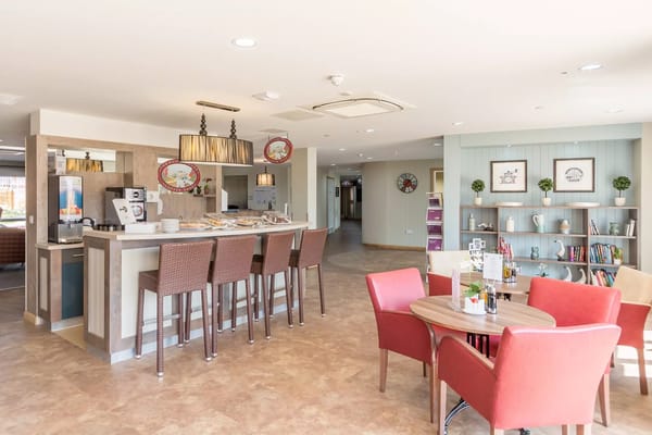 Bright common area with seating and decor