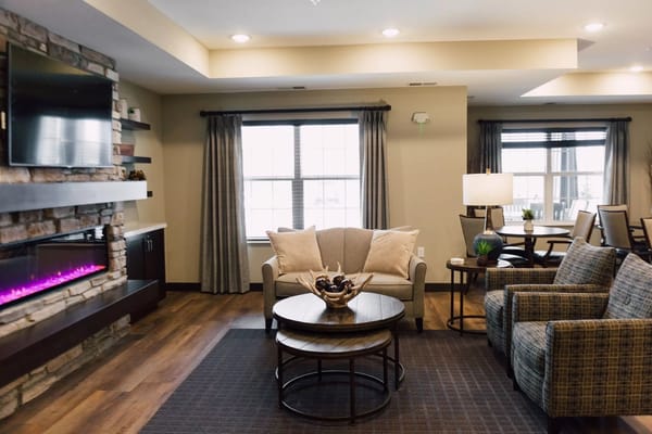 Cozy common area with seating and decorative elements