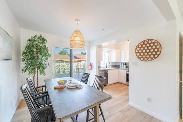 Bright dining area with modern decor and plants