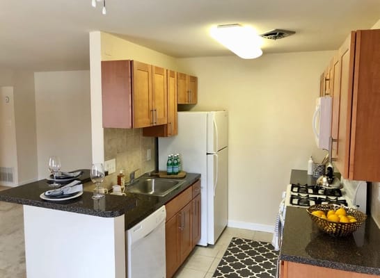 Clean kitchen space with modern appliances