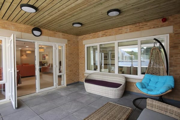 Outdoor seating area with modern furniture