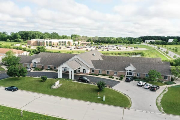 Aerial view of Pleasant Point Senior Living facility exterior