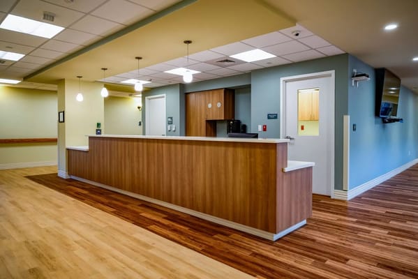 Modern reception desk in a senior living facility