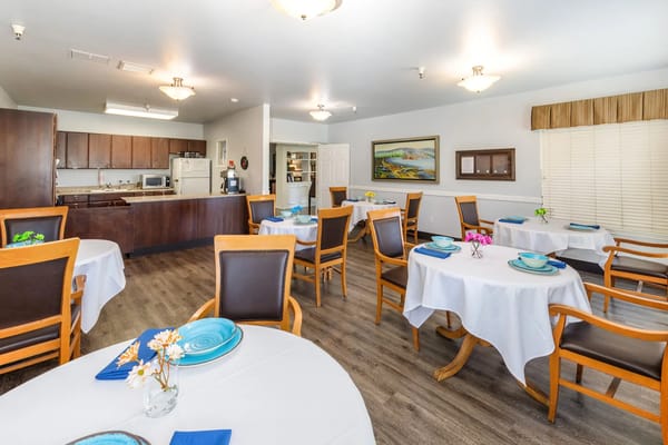 Dining room set up for a meal