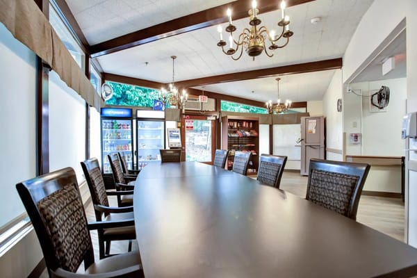 Interior view of a common area with seating