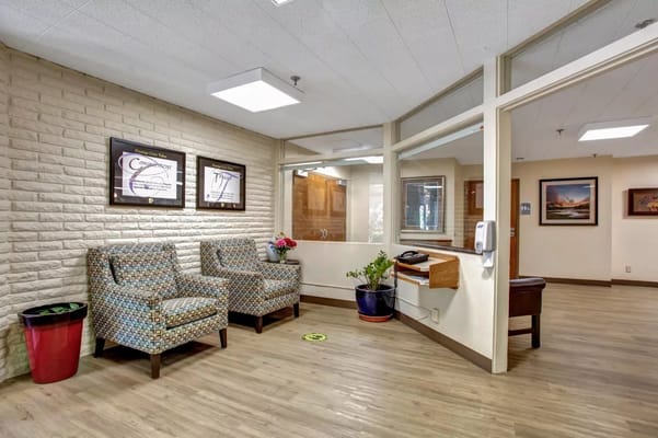 Cozy seating area in the facility lobby