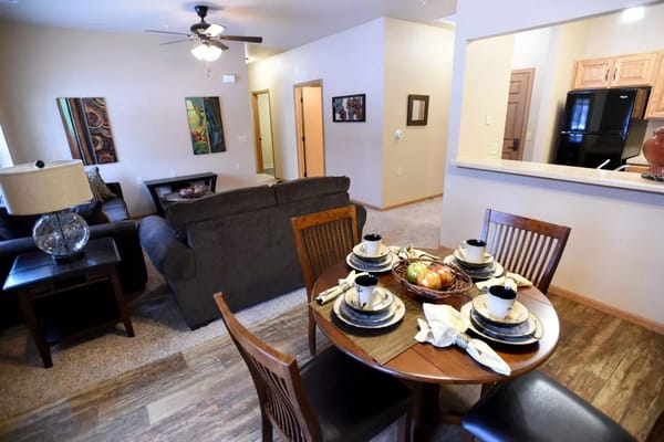 Cozy common area with a dining table and living space