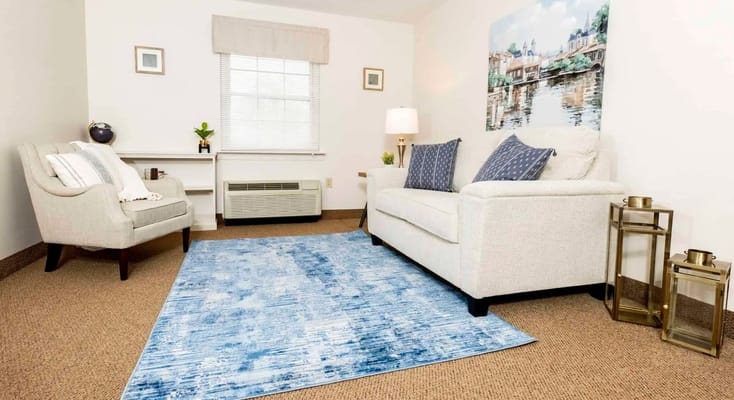 Cozy living room setup in a senior living space